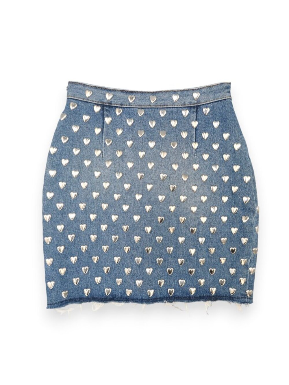 Saint Laurent Heart Studded Denim Mini Skirt 25